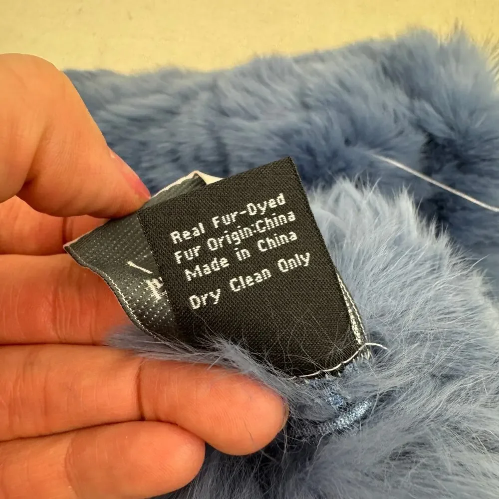 NEW Linda Roberts Rex Rabbit Fur Hand Warmers Blue Fingerless